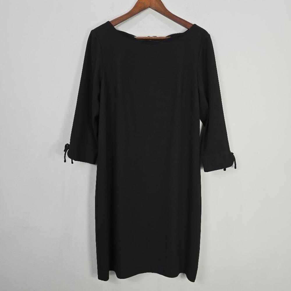 Talbots Sheath Dress‎ 10 Black Scallop Neckline Knee Length 3/4 Sleeve Career